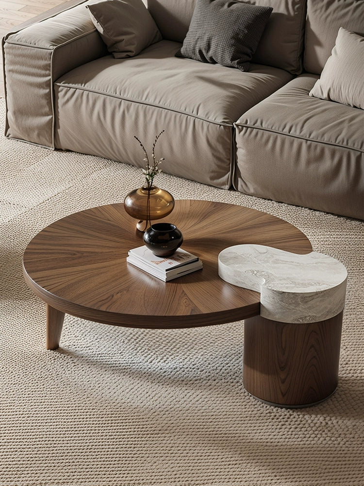Neville walnut coffee table special-shaped medieval style small apartment living room home low table round 2025 Internet celebrity new model