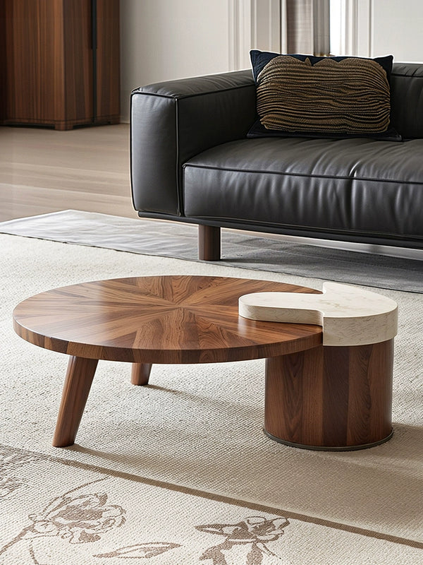 Neville walnut coffee table special-shaped medieval style small apartment living room home low table round 2025 Internet celebrity new model