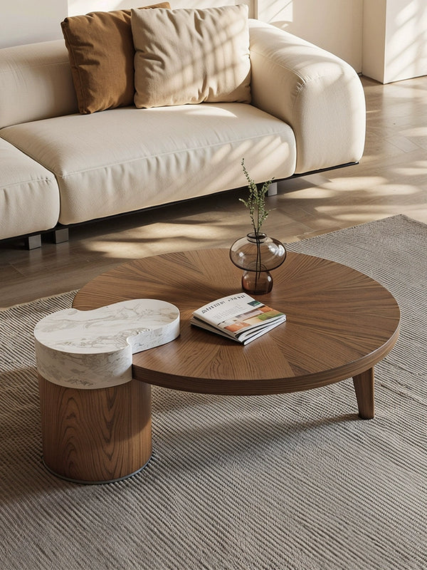Neville walnut coffee table special-shaped medieval style small apartment living room home low table round 2025 Internet celebrity new model